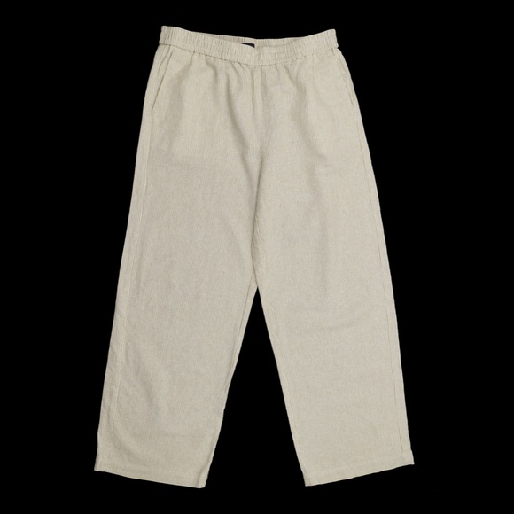 New JCREW Size 10 Linen-Blend Slim Wide-Leg Drawstring Pant Tan Stripe $89 - Picture 2 of 4